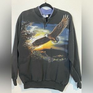 Art Unlimited brand, 90’s Y2K eagle sweatshirt, front pockets, two button neck